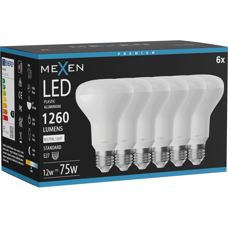Mexen Nova 6x żarówka LED E27, R80, 12W, Neutralna - 4000K, 1260 lm - L105-E27-1240-01x06