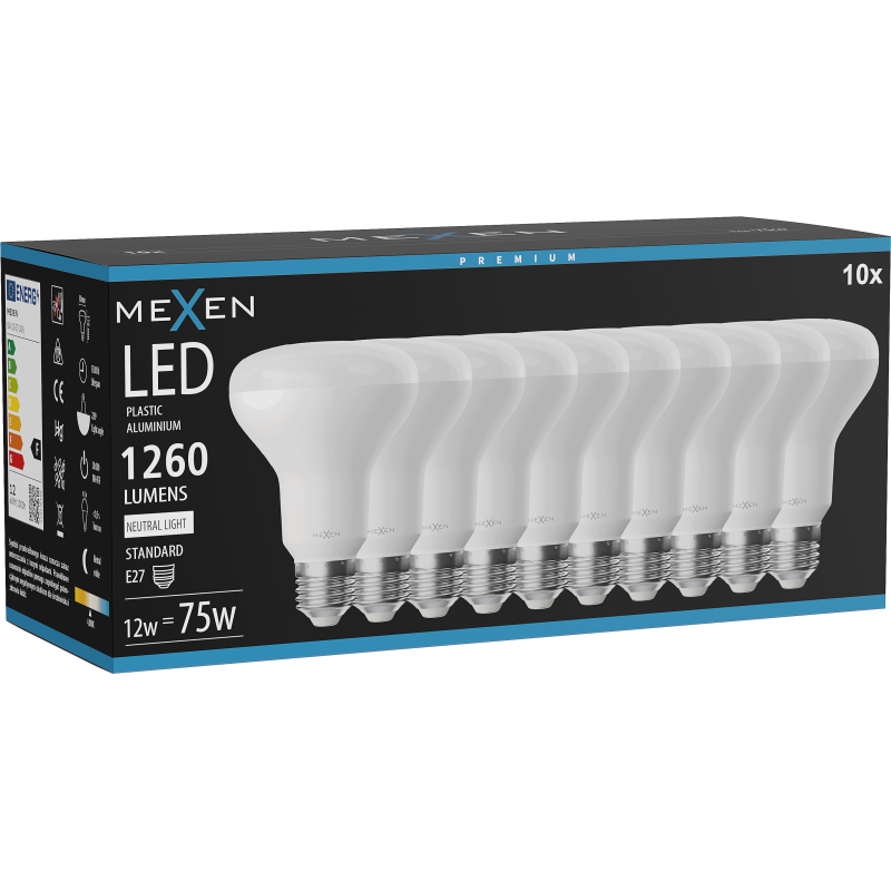Mexen Nova 10x żarówka LED E27, R80, 12W, Neutralna - 4000K, 1260 lm - L105-E27-1240-01x10