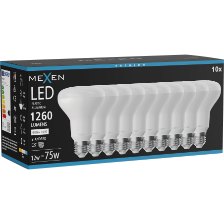 Mexen Nova 10x żarówka LED E27, R80, 12W, Neutralna - 4000K, 1260 lm - L105-E27-1240-01x10