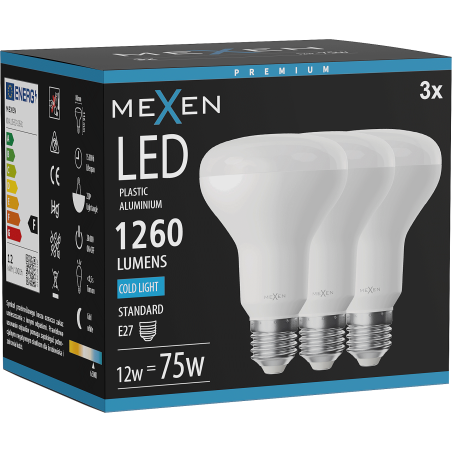 Mexen Nova 3x żarówka LED E27, R80, 12W, Zimna - 6500K, 1260 lm - L105-E27-1265-01x03