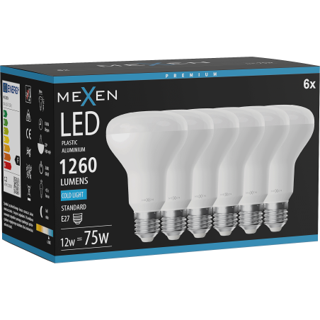 Mexen Nova 6x żarówka LED E27, R80, 12W, Zimna - 6500K, 1260 lm - L105-E27-1265-01x06