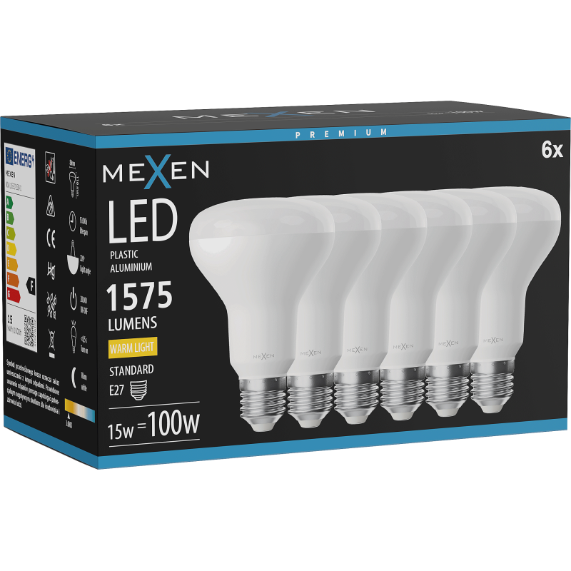 Mexen Nova 6x żarówka LED E27, R80, 15W, Ciepła - 3000K, 1575 lm - L105-E27-1530-01x06