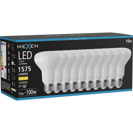 Mexen Nova 10x żarówka LED E27, R80, 15W, Ciepła - 3000K, 1575 lm - L105-E27-1530-01x10