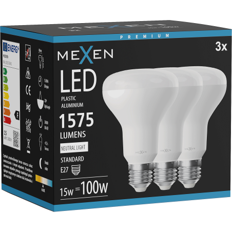 Mexen Nova 3x żarówka LED E27, R80, 15W, Neutralna - 4000K, 1575 lm - L105-E27-1540-01x03