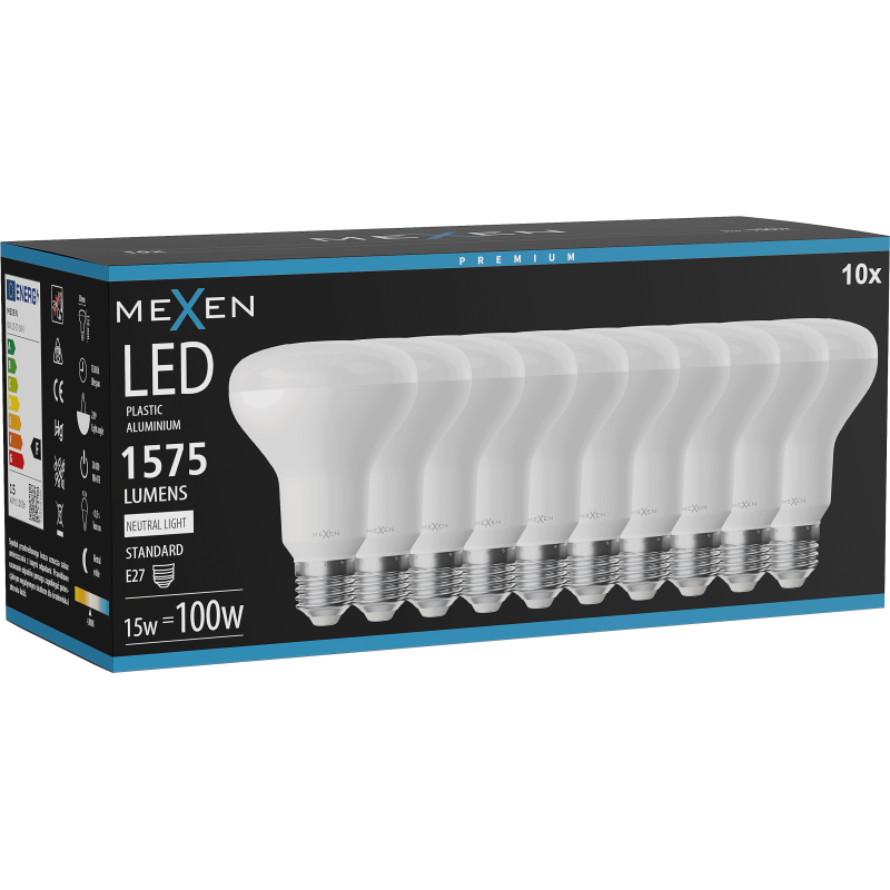 Mexen Nova 10x żarówka LED E27, R80, 15W, Neutralna - 4000K, 1575 lm - L105-E27-1540-01x10