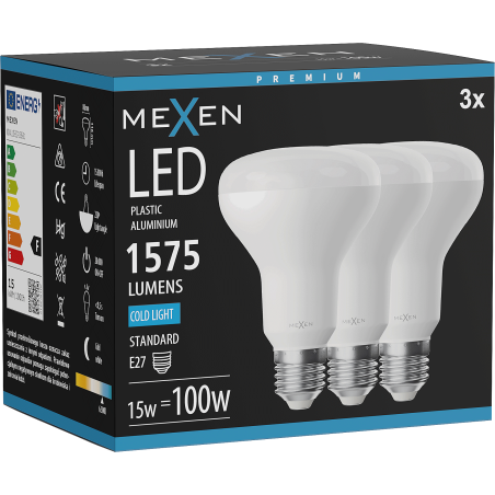 Mexen Nova 3x żarówka LED E27, R80, 15W, Zimna - 6500K, 1575 lm - L105-E27-1565-01x03