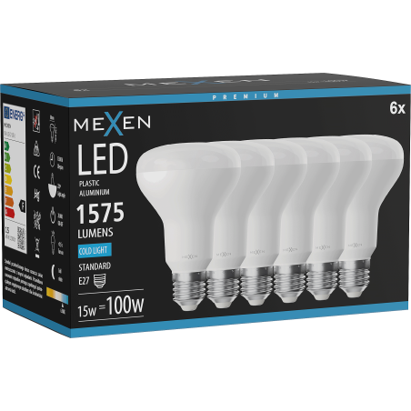 Mexen Nova 6x żarówka LED E27, R80, 15W, Zimna - 6500K, 1575 lm - L105-E27-1565-01x06