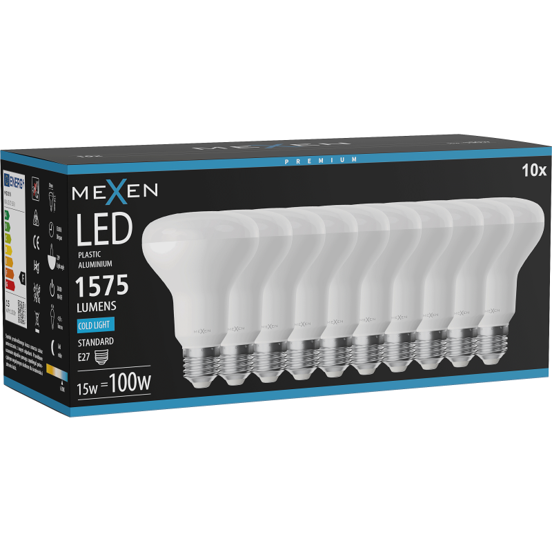 Mexen Nova 10x żarówka LED E27, R80, 15W, Zimna - 6500K, 1575 lm - L105-E27-1565-01x10