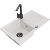 Mexen Pablo zlewozmywak granitowy 1-komorowy z ociekaczem i baterią kuchenną Rita, biały - 6510-20-670300-70