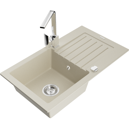 Mexen Pablo zlewozmywak granitowy 1-komorowy z ociekaczem i baterią kuchenną Rita, beżowy - 6510-69-670300-00