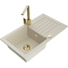 Mexen Pablo zlewozmywak granitowy 1-komorowy z ociekaczem i baterią kuchenną Rita, beżowy - 6510-69-670300-50