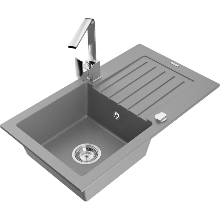 Mexen Pablo zlewozmywak granitowy 1-komorowy z ociekaczem i baterią kuchenną Rita, szary - 6510-71-670300-00