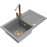 Mexen Pablo zlewozmywak granitowy 1-komorowy z ociekaczem i baterią kuchenną Rita, szary - 6510-71-670300-50
