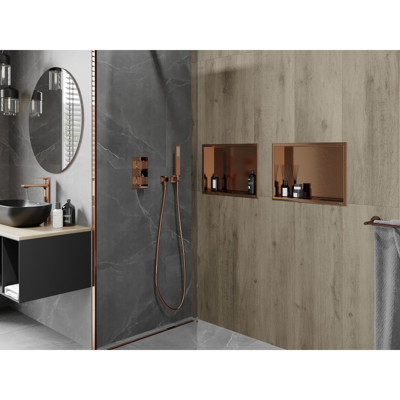 Mexen X-Wall-R półka wnękowa z kołnierzem 45 x 30 cm, miedź szczotkowana - 19C0453010