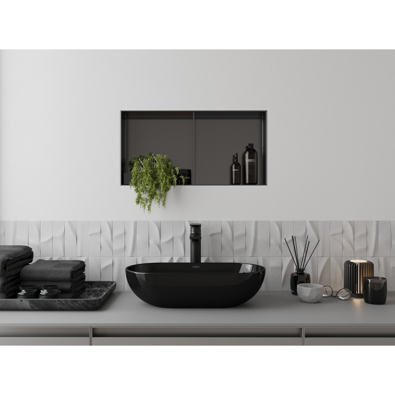 Mexen X-Wall-NR półka wnękowa bez kołnierza z półką 60 x 30 cm, gun gray szczotkowany - 19E1603010S