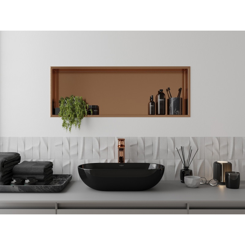 Mexen X-Wall-R półka wnękowa z kołnierzem 90 x 30 cm, miedź szczotkowana - 19C0903010