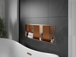 Mexen X-Wall-R półka wnękowa z kołnierzem i półką 90 x 30 cm, miedź szczotkowana - 19C0903010S