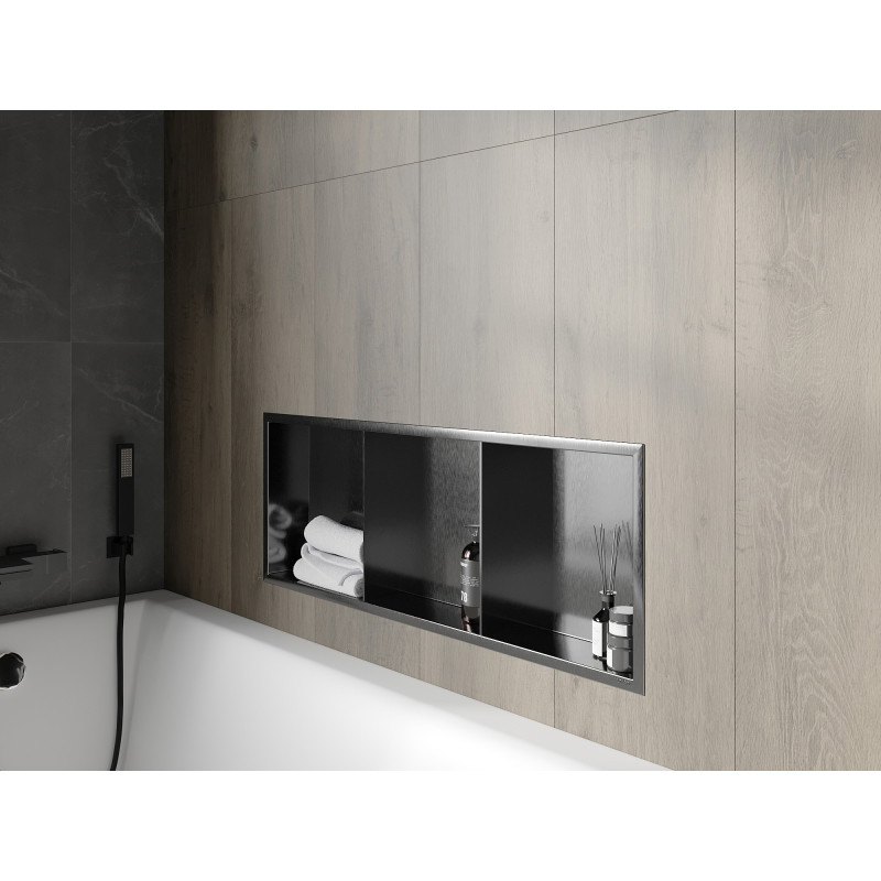 Mexen X-Wall-R półka wnękowa z kołnierzem i półką 90 x 30 cm, gun gray szczotkowany - 19E0903010S