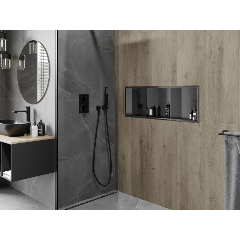 Mexen X-Wall-R półka wnękowa z kołnierzem i półką 90 x 30 cm, gun gray szczotkowany - 19E0903010S