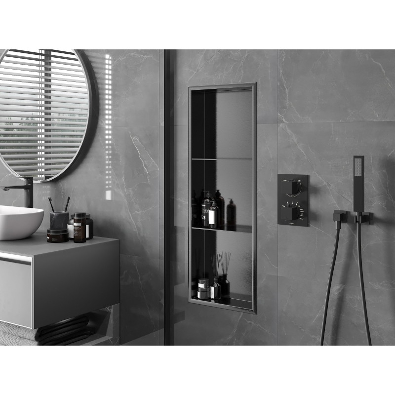 Mexen X-Wall-R półka wnękowa z kołnierzem i półką 90 x 30 cm, gun gray szczotkowany - 19E0903010S