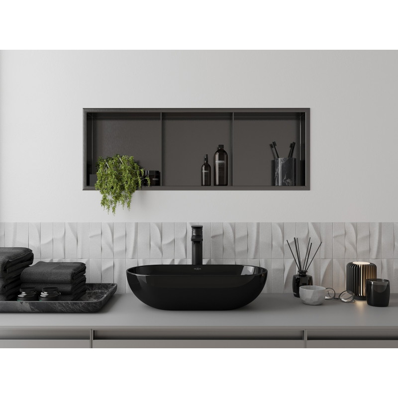 Mexen X-Wall-R półka wnękowa z kołnierzem i półką 90 x 30 cm, gun gray szczotkowany - 19E0903010S