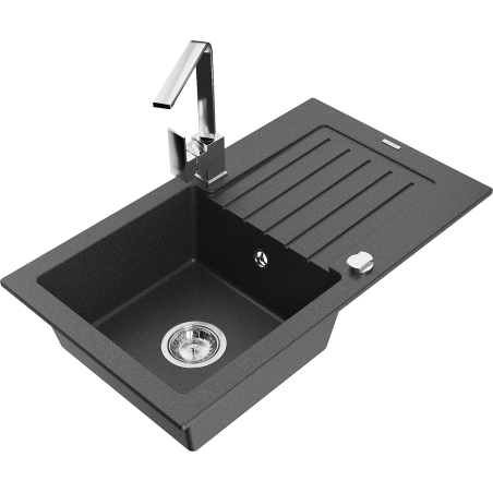 Mexen Pablo zlewozmywak granitowy 1-komorowy z ociekaczem i baterią kuchenną Rita, czarny nakrapiany- 6510-76-670300-00