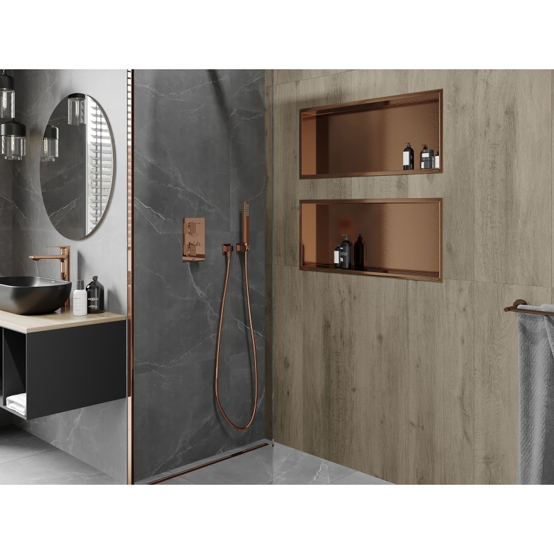 Mexen X-Wall-R półka wnękowa z kołnierzem 75 x 30 cm, miedź szczotkowana - 19C0753010