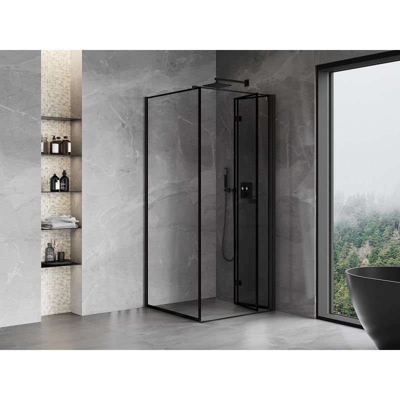 Mexen Mist-F kabina prysznicowa składana prawa 70 x 70 cm, czarna ramka, czarna - 8A6T-070-070-70-70-P