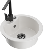 Mexen Diego zlewozmywak granitowy 1-komorowy z baterią kuchenną Rita, biały - 6512-20-670300-70