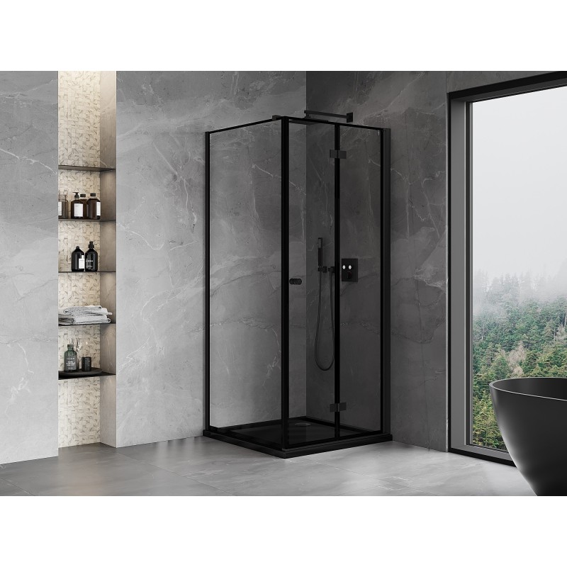 Mexen Mist-F kabina prysznicowa składana prawa 95 x 95 cm, czarna ramka, czarna - 8A6T-095-095-70-70-P