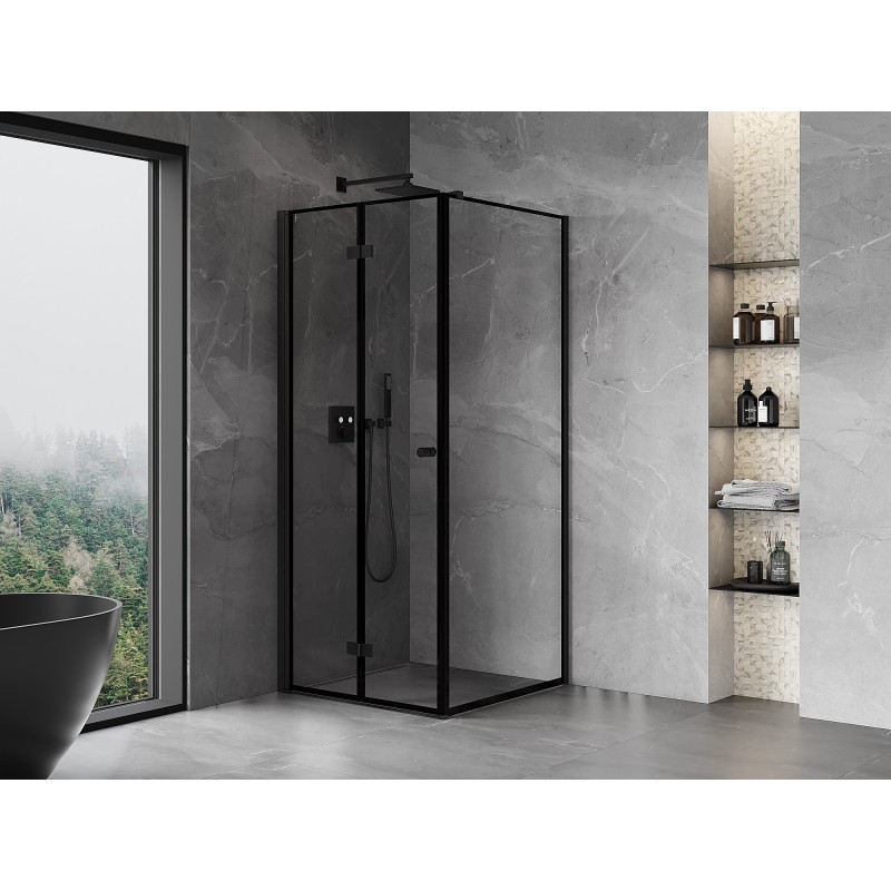 Mexen Mist-F kabina prysznicowa składana lewa 80 x 80 cm, czarna ramka, czarna - 8A6T-080-080-70-70-L
