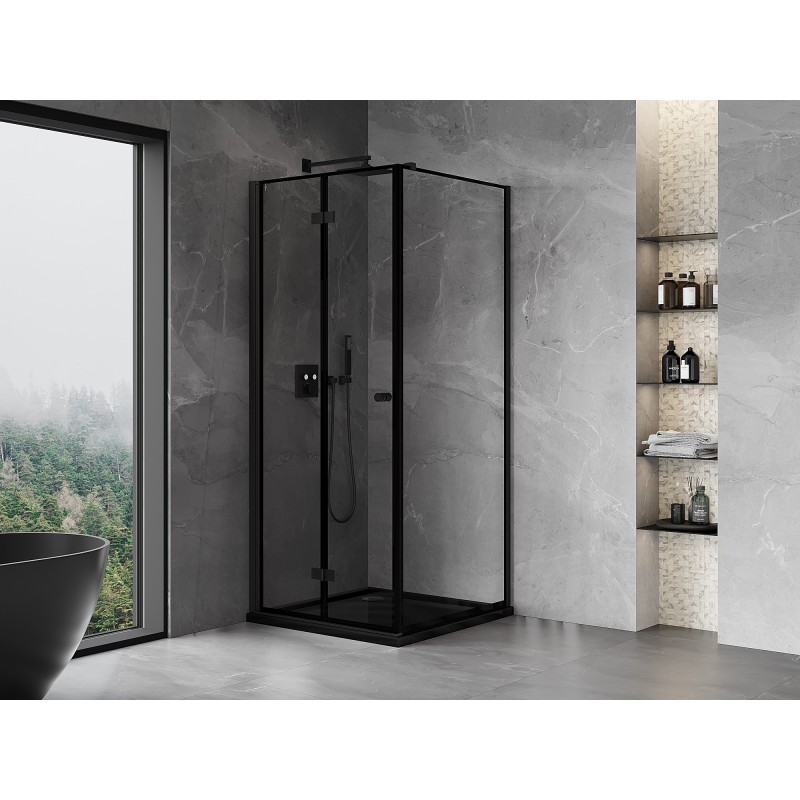 Mexen Mist-F kabina prysznicowa składana lewa 80 x 80 cm, czarna ramka, czarna - 8A6T-080-080-70-70-L
