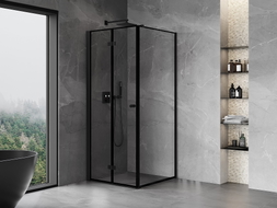 Mexen Mist-F kabina prysznicowa składana lewa 85 x 85 cm, czarna ramka, czarna - 8A6T-085-085-70-70-L