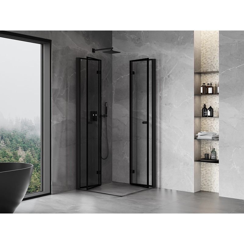 Mexen Mist-F Duo kabina prysznicowa składana 100 x 100 cm, czarna ramka, czarna - 8A6-100L-100P-70-70