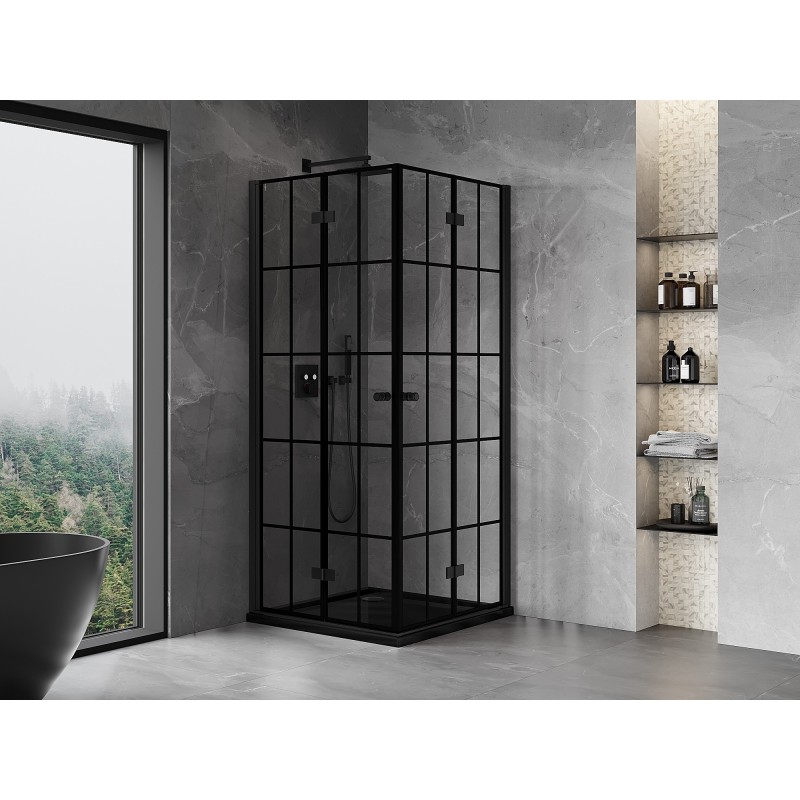 Mexen Mist-F Duo kabina prysznicowa składana 70 x 70 cm, czarna kratka, czarna - 8A6-070L-070P-70-77