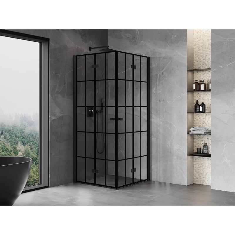 Mexen Mist-F Duo kabina prysznicowa składana 75 x 75 cm, czarna kratka, czarna - 8A6-075L-075P-70-77