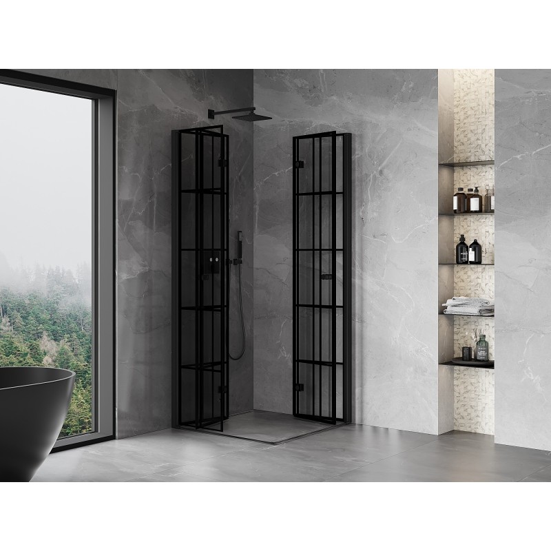 Mexen Mist-F Duo kabina prysznicowa składana 80 x 80 cm, czarna kratka, czarna - 8A6-080L-080P-70-77
