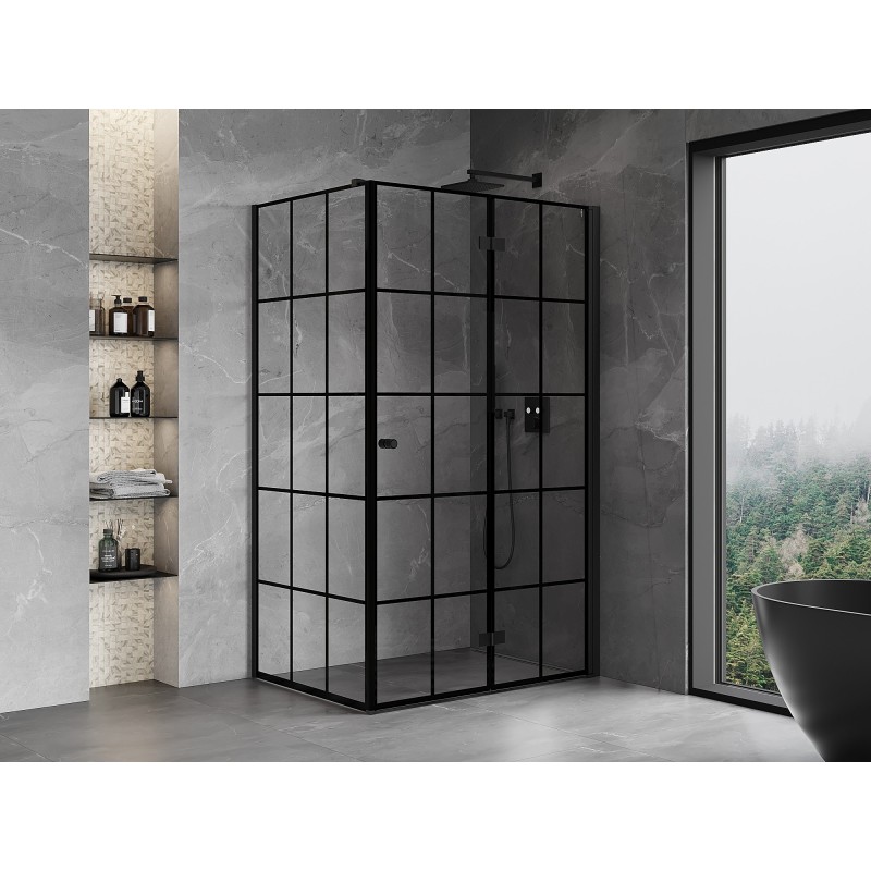 Mexen Mist-F kabina prysznicowa składana prawa 90 x 75 cm, czarna kratka, czarna - 8A6T-090-075-70-77-P