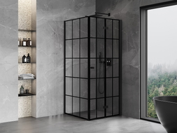 Mexen Mist-F kabina prysznicowa składana prawa 85 x 85 cm, czarna kratka, czarna - 8A6T-085-085-70-77-P