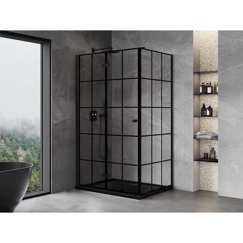 Mexen Mist-F kabina prysznicowa składana lewa 100 x 85 cm, czarna kratka, czarna - 8A6T-100-085-70-77-L