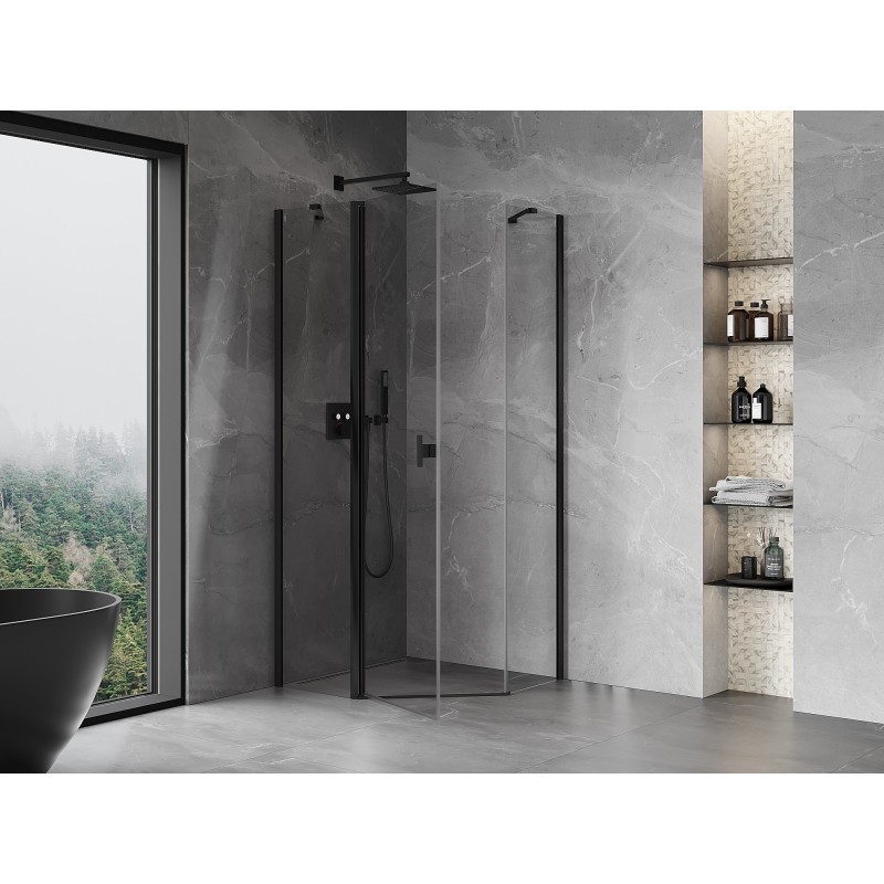 Mexen Mist kabina prysznicowa pięciokątna uchylna 80 x 80 cm, transparent, czarna - 8A8-080-080-70-00