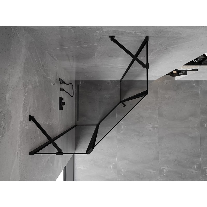 Mexen Mist kabina prysznicowa pięciokątna uchylna lewa 90 x 90 cm, czarna ramka, czarna - 8A8-090-090-70-70-L