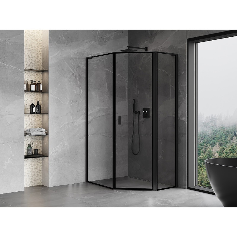 Mexen Mist L kabina prysznicowa pięciokątna asymetryczna uchylna prawa 80 x 90 cm, czarna ramka, czarna - 8A8L-080-090-70-70-P