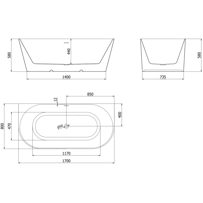 Mexen Oval Slim wanna wolnostojąca przyścienna 170 x 80 cm, biała, przelew złoty - 52661708000-50