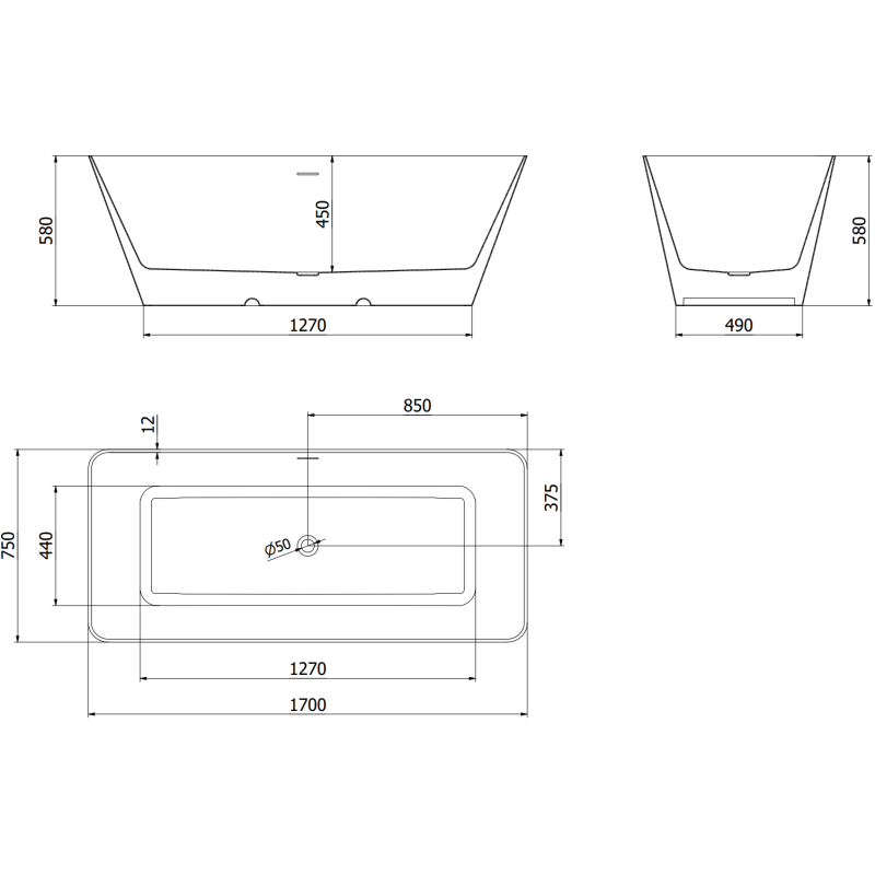 Mexen Velo Slim wanna wolnostojąca 170 x 75 cm, biała/czarna, przelew czarny - 52811707575-70