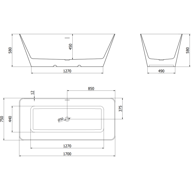 Mexen Velo Slim wanna wolnostojąca 170 x 75 cm, biała/czarna, przelew nikiel szczotkowany - 52811707575-97