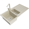 Mexen Andres zlewozmywak granitowy 1,5-komorowy z ociekaczem i baterią kuchenną Rita, beżowy - 6515-69-670300-69