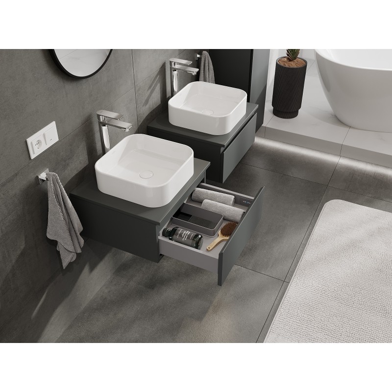 Mexen Orio szafka łazienkowa podumywalkowa 50 cm z blatem, 1 szuflada,  grafit mat - 91A10-05023-1-BFC66