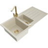 Mexen Andres zlewozmywak granitowy 1,5-komorowy z ociekaczem i baterią kuchenną Rita, beżowy - 6515-69-670300-50
