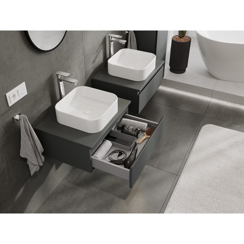 Mexen Orio szafka łazienkowa podumywalkowa 60 cm z blatem, 1 szuflada,  grafit mat - 91A10-06023-1-BFC66